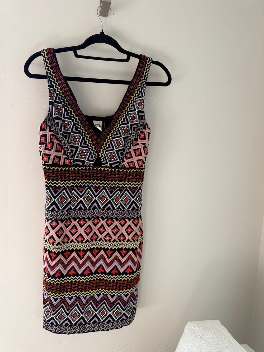 Sleeveless Akemi + Kin V-Neck Mini Dress in Pink and Black Tribal Print 6